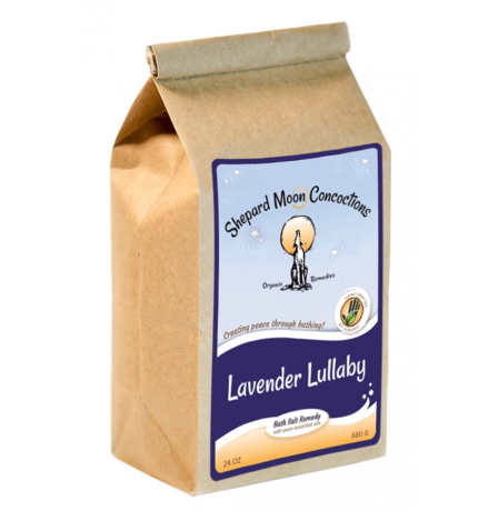 Lavender Lullaby Bath Remedy 24 ounce bag tilted right