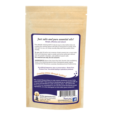 Lavender Lullaby Bath Remedy 4 ounce pouch back